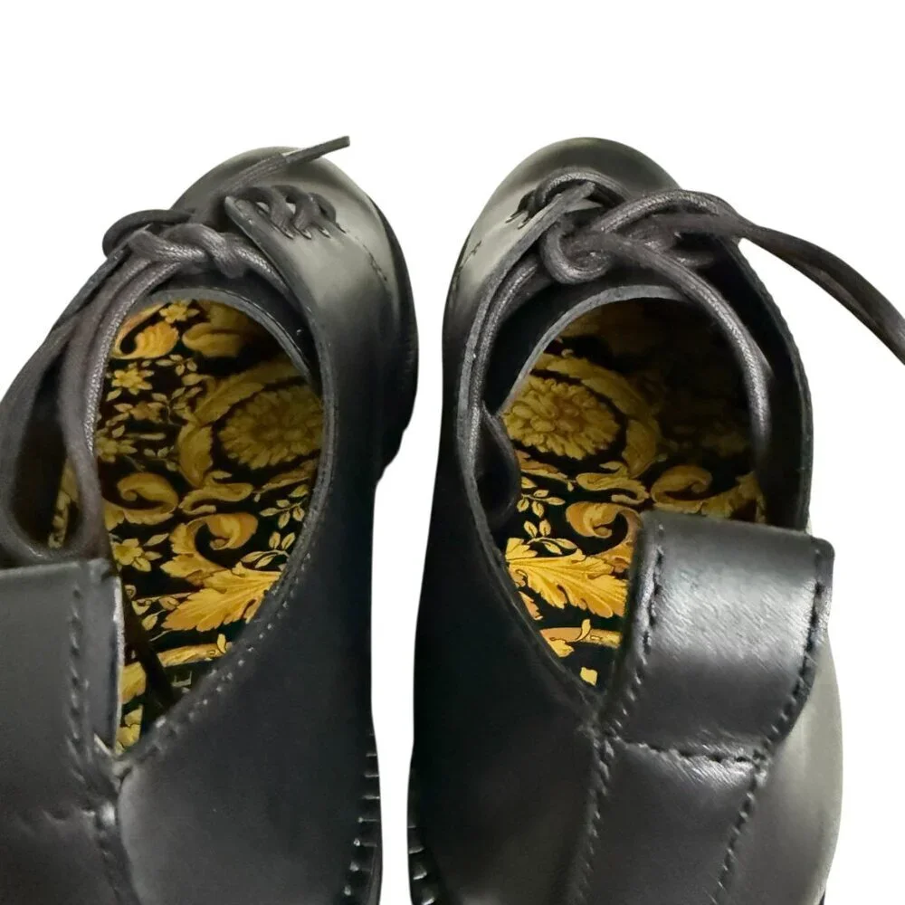 Versace 1014646 Men's Black 100% Leather Small Gold‎ Logo Medusa Derby Shoes, 44